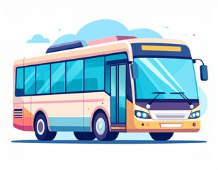 Stylized illustration of a modern passenger bus. Concept for public transportation, city transit, and intercity travel services on a simple background.