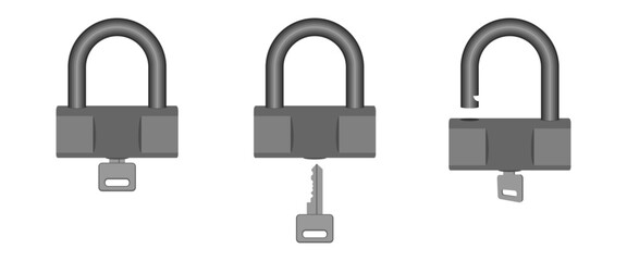 padlock open close set vector illustration isolated on white background.