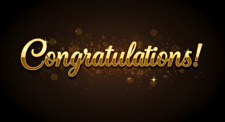 Golden congratulations text with sparkles and bokeh effect