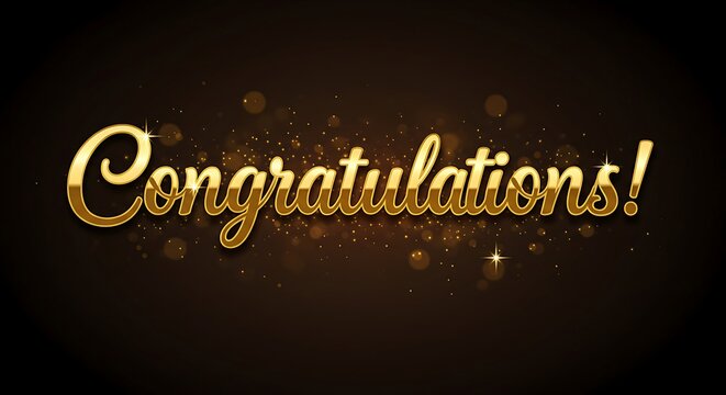 Golden congratulations text with sparkles and bokeh effect