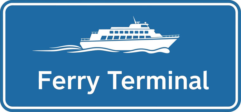 Ferry Terminal Signage A Blue and White Icon Illustrating Ferry Service and Transportation
