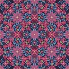 seamless floral pattern,blue, pink, green curves and painted to create flowers shape,leaves with black background in geometric patterns to as sarong,tile,printed fabric,batik,fabric,tablecloth pattern