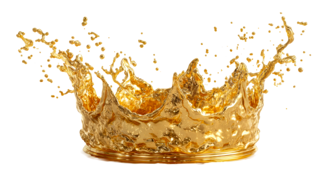 Liquid gold splash forming a crown shape with droplets