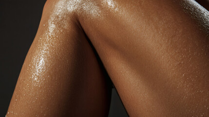 Close-up of a glistening leg with a fine powder dusting.