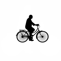 Fototapeta premium Senior gentleman walking his bicycle silhouette isolated on white background