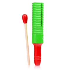 Green musical percussion instrument guiro on a white background.