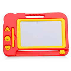 Red magnetic drawing board on a white background.
