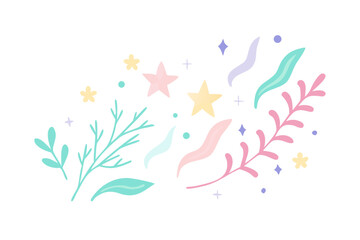 Decorative pastel botanical elements illustration