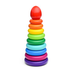 Plastic colored pyramid for children's play isolated on a white background.