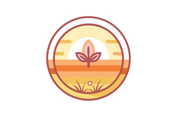 Fototapeta premium Minimal circular farmland sunrise icon