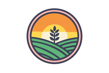 Obraz premium Circular sunset over rolling fields