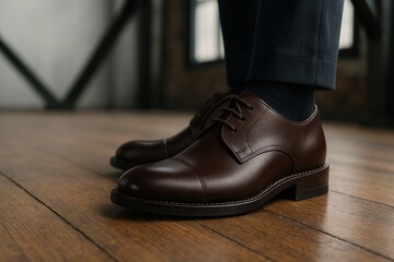 Brown Leather Oxford Dress Shoes. Classic Men's Formal Footwear