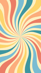 Colorful swirl retro burst background. Summer groovy vertical wallpaper design