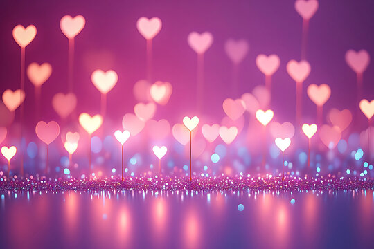 Abstract Valentines Day Background with Glowing Hearts and Glittering Lights for Romantic Celebrations and Affectionate Greetings