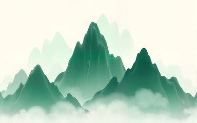 Green Abstract Mountain Design Element in Traditional Chinese Style. High quality