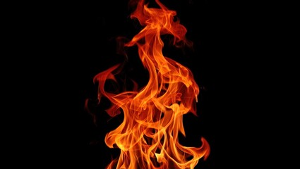 Fototapeta premium Intense Flames Dancing in Darkness A Striking Image of Fire and Light Exploring Heat and Energy Concepts Fuel and Combustion on a Black Backdrop