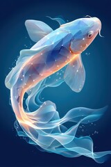 Abstract digital artwork featuring a geometric fish in a vibrant flow