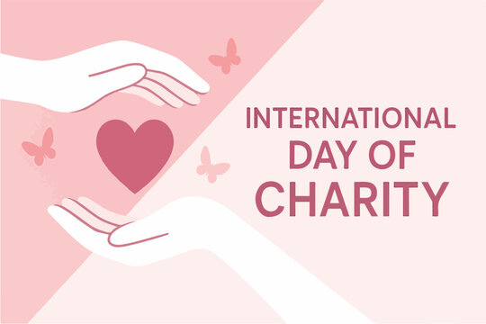 International day of charity concept with caring hands holding a heart and butterflies