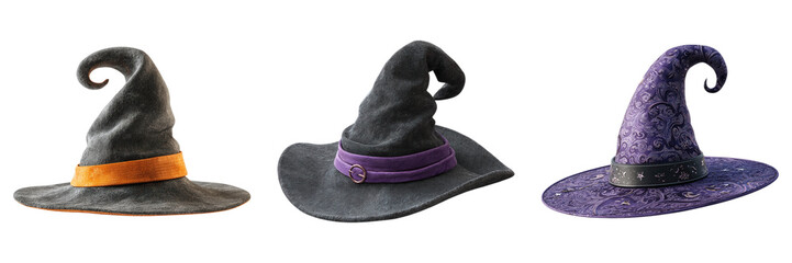 Halloween Wizard Witch Hat Set Black and Purple on Transparent Background