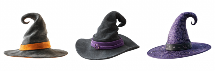 Halloween Wizard Witch Hat Set Black and Purple on Transparent Background