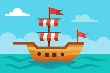 Cartoon Pirate Ship On Turquoise Sea
