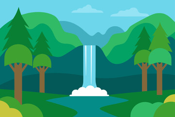 Forest Glade With Waterfall