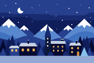 Snowy Town Night
