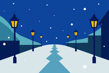 Snowy Lamplit Street