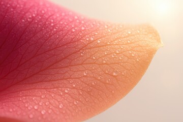 Pink And Orange Gradient Petal With Dew. Macro Floral