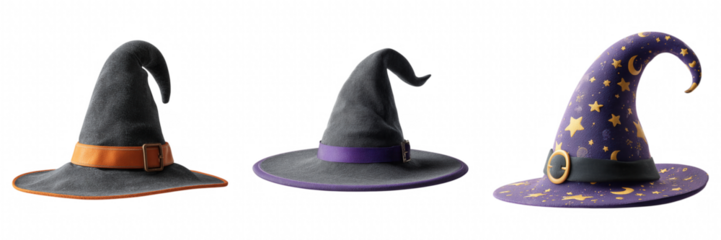 Halloween Wizard Witch Hat Set Black and Purple on Transparent Background