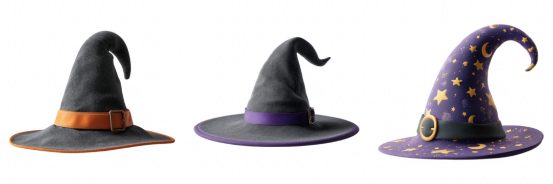 Halloween Wizard Witch Hat Set Black and Purple on Transparent Background