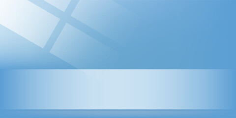 Obraz premium Empty blue studio table with beautiful lights and shadows. blank stand display or showing product. Realistic 3D vector.