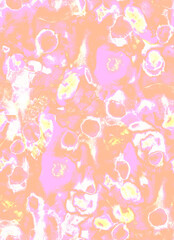 Abstract watery seamless pattern with watercolor spotes with orange blurred vision spots and dots.