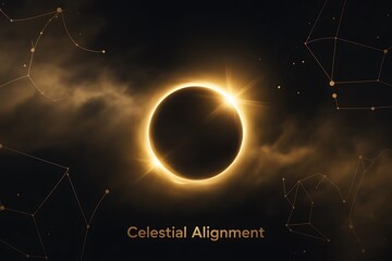 Stunning total solar eclipse with golden light and constellations, perfect for astrology enthusiasts and space exploration themes with a cosmic celestial event