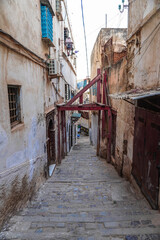 Fototapeta premium Casbah of Algiers, known as the Casbah, Narrow streets of old city of Algiers or the old city, Capital of Algeria, UNESCO World Heritage Site.houses in old town kasbah of Algeria With wooden balconies