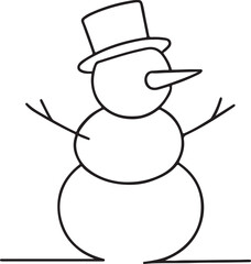 Minimalist continuous line drawing of a snowman with top hat vector illustration