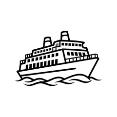 Obraz premium Hand drawn cruise ship sailing on waves isolated on white background