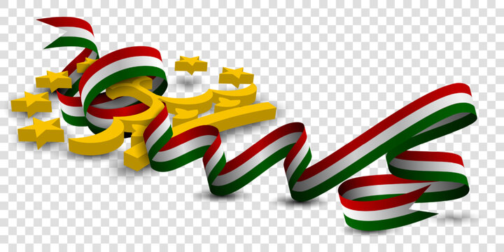 Tajikistan ribbon flag. Tajikistan's emblem wrapped in a ribbon of the Tajikistan flag - Powered by Adobe