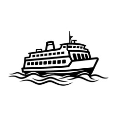 Fototapeta premium Black and white drawing of a ferry boat isolated on white background