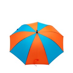 Bright orange and blue umbrella isolated on white background