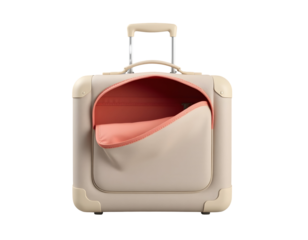 Retro Beige Suitcase with Open Pocket, Rolling Luggage, Travel Accessory