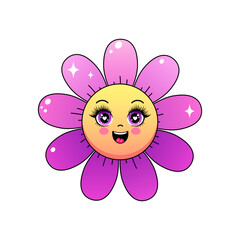 Cute kawaii flower with pink petals and smiling face