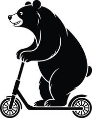 Bear Riding Scooter Silhouette Vector Design, Transparent Background.