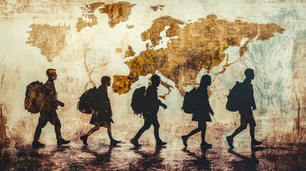 Artistic conceptual composition symbolizing immigration and displacement, featuring a faded map of Britain and Europe. Evokes resilience, diversity, and survival, honoring International Migration Day 
