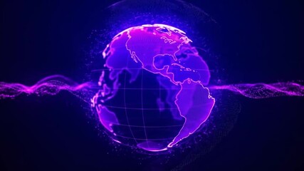 Futuristic Earth Globe Animation with Glowing Particles and Digital Connections in a Dark Space - Powered by Adobe
