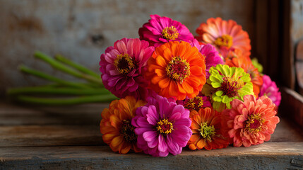 Fototapeta premium AI-generated image of a fresh zinnia bouquet