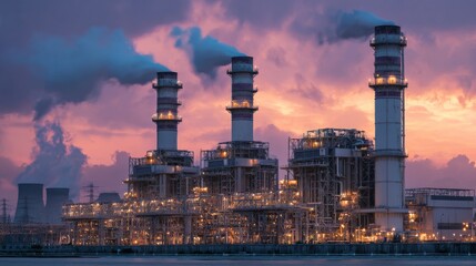 Modern industrial zone, nuclear power plant, city night view