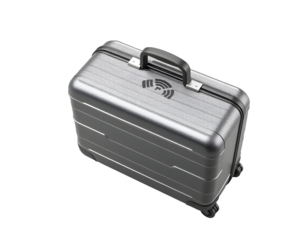 Stylish Metallic Suitcase with Integrated Wireless Charging