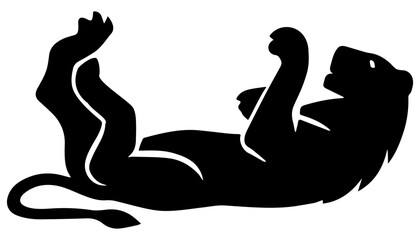 Black and white vector illustration of a lioness in play mood, lion female