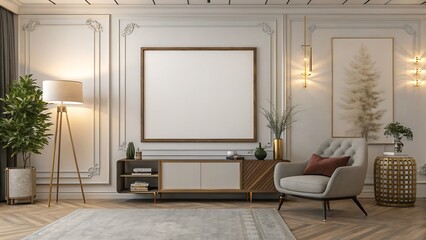 Elegant living room with ornate walls and modern furniture